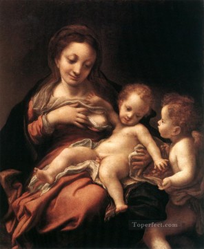 アントニオ・ダ・コレッジョ Painting - 聖母子と天使 ルネッサンスのマニエリスム アントニオ・ダ・コレッジョ